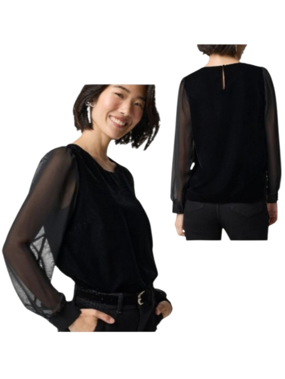 J. Crew Velvet Puff Chiffon Sleeve Top Blouse